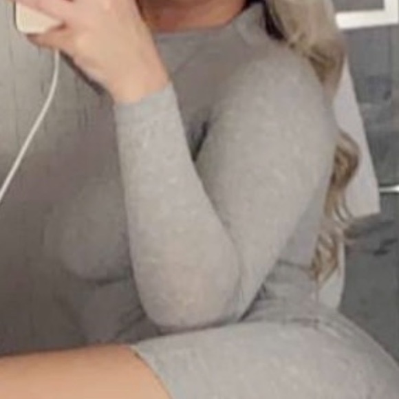 Naked Wardrobe grey longsleeve bike short fitted bodysuit one piece zipper back - Picture 7 of 10